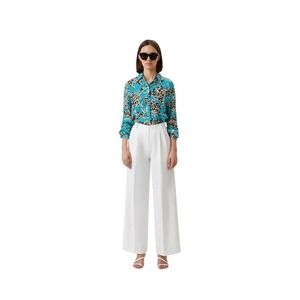 Falconeri Seta Collection 100% Silk Leopard Print Blouse‎ Turquoise Mens Size M
